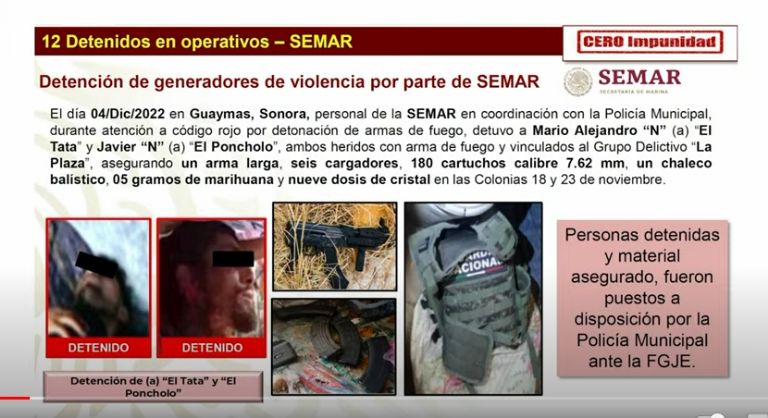 Caen presuntos delincuentes en Guaymas, Sonora. Foto: Gobierno de México