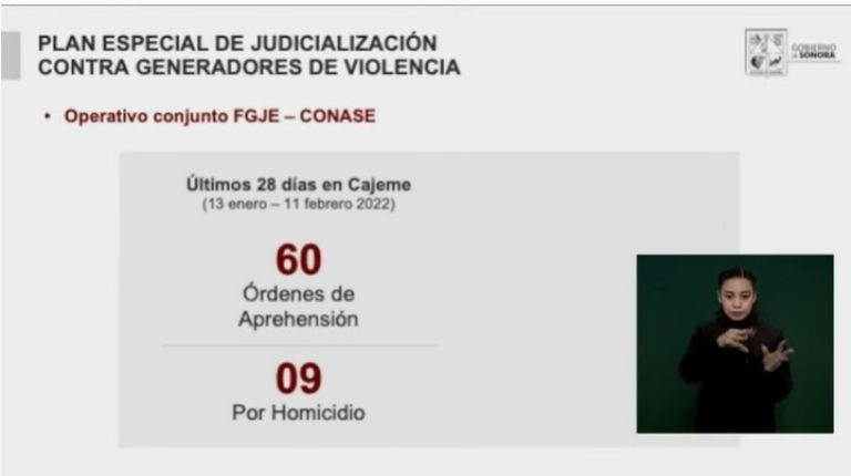 En la imagen, las órdenes de aprehensión liberadas en los últimos 28 días, según el gobernador de Sonora