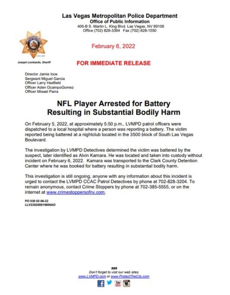 En la imagen, el comunicado del Departamento de Policía de las Vegas