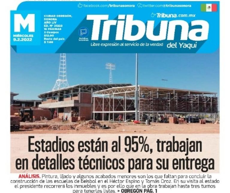 Portada de Tribuna Sonora de hoy, miércoles 9 de febrero