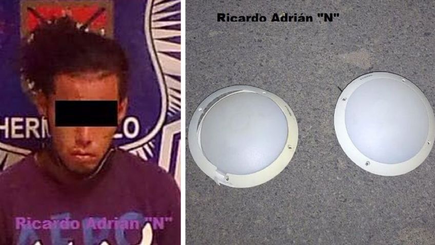 Hermosillo: 'Cachan' a Ricardo Adrián 'N' llevándose lámparas de una escuela en Puerta del Rey
