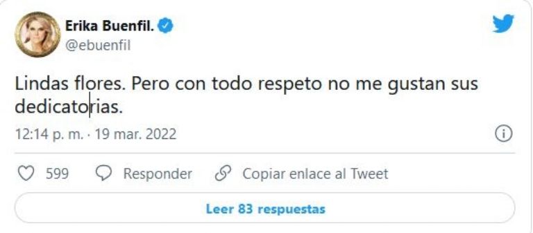 Erika Buenfil pide que no le manden flores