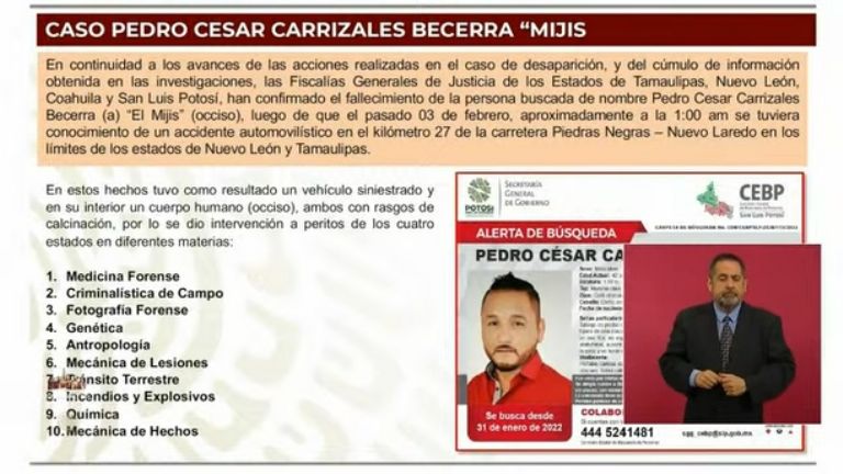 En la imagen, información sobre el accidente y muerte de 'El Mijis', presentada por la SSPC
