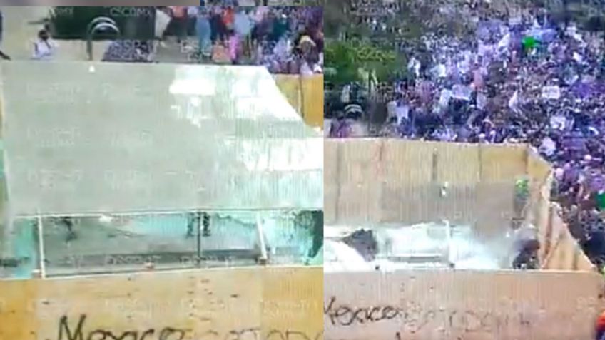 VIDEOS: Feministas terminan atrapadas entre escombros tras vandalizar fachada del Metro