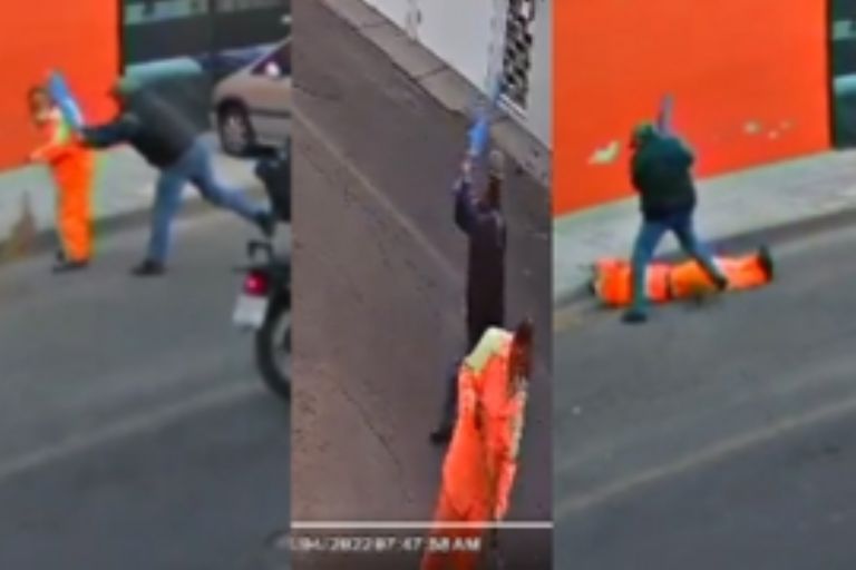 En la imagen, captan agresión a un barrendero en CDMX