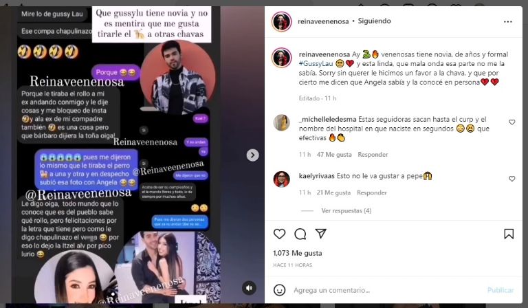 En la imagen, las acusaciones sobre Gussy Lau por supuestamente tener una relación formal que engañó con Ángela Aguilar