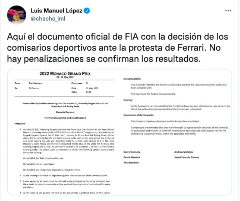 Documento de la FIA por el GP de Mónaco 