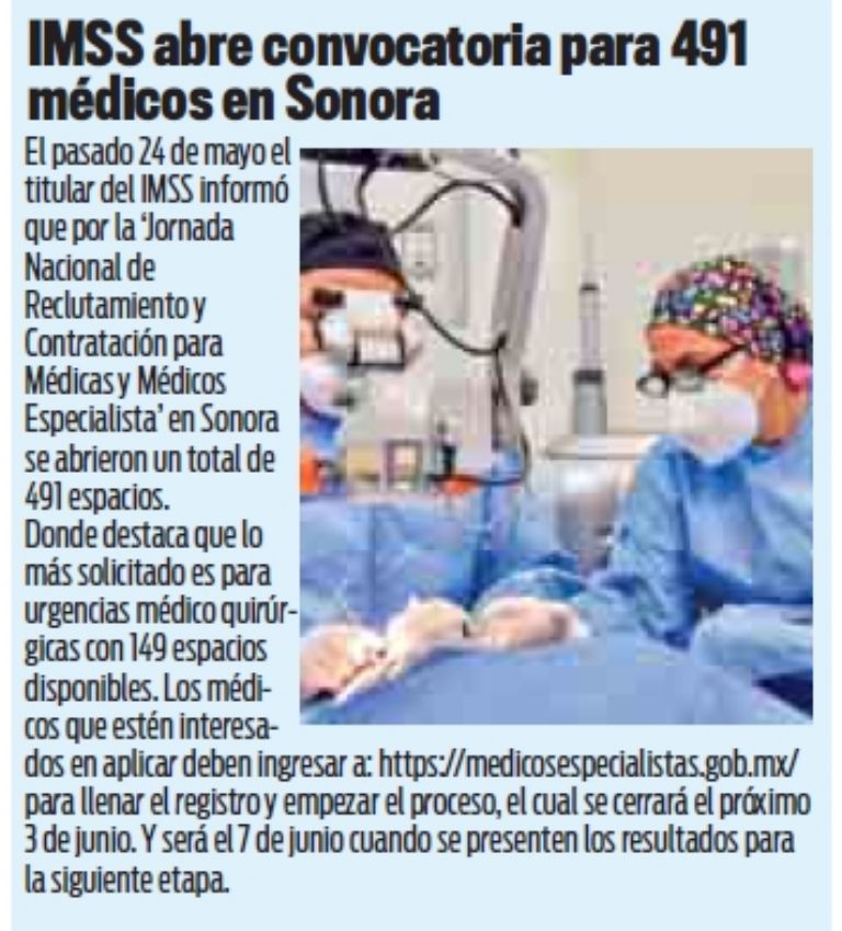 Abren plazas para médicos en México. Crédito: TRIBUNA