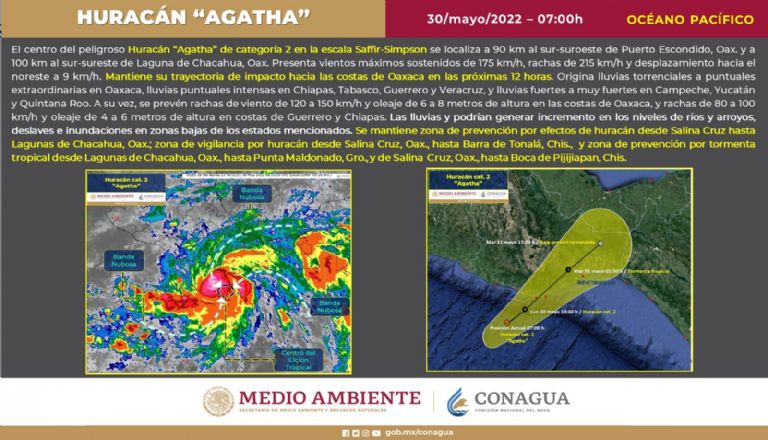 Conagua alerta que Agatha tocará tierras mexicanas este lunes. Créditos: Conagua
