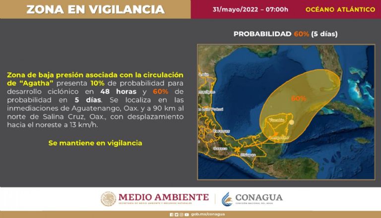 Conagua informa monitoreo de la tormenta tropical Agatha: Crédito: Twitter @Conagua_clima