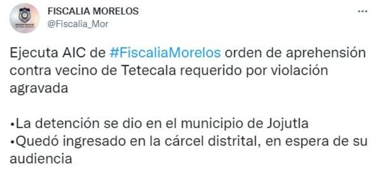 Tuit de detención de Julio César N.