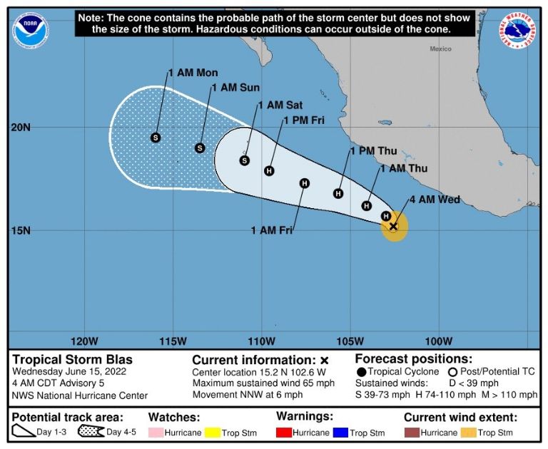 El ciclón tropical Blas avanza en el Pacífico mexicano. Foto: Internet