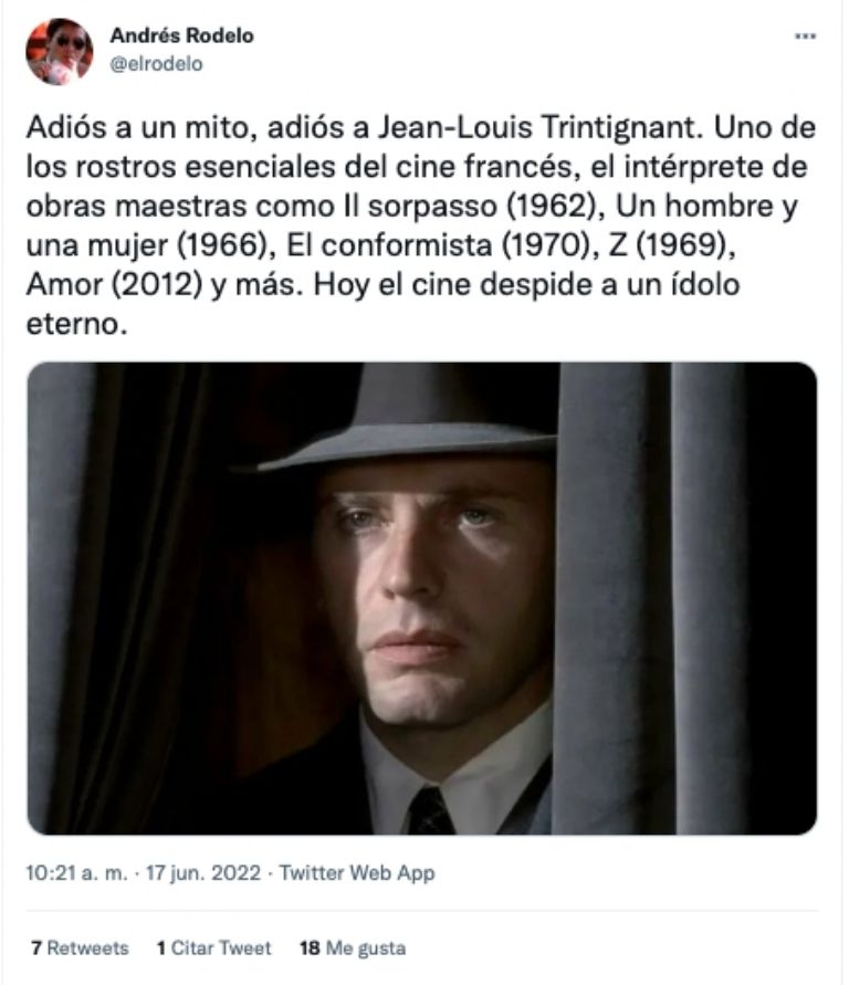 Muerte del actor Jean-Louis Trintignant 