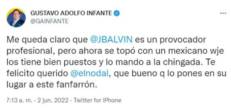 Gustavo Adolfo Infante defiende a Christian Nodal