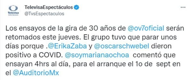 OV7 retoma los ensayos de su gira