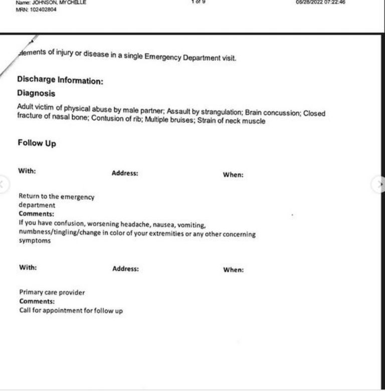 Informe de las heridas de Mychelle Johnson