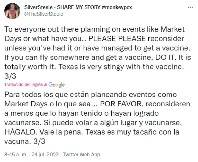 El actor Silver Steele invitó a sus seguidores a vacunarse contra la viruela del mono. Foto: Twitter