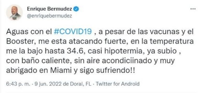 Enrique 'El Perro' Bermúdez se contagia de Covid-19 por primera vez
