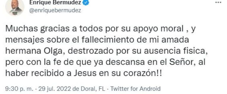 Publicación de Enrique el 'Perro' Bermúdez