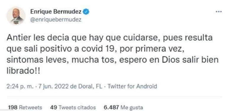 El 'Perro' Bermúdez revela que tiene Covid-19