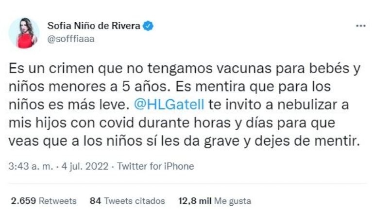 Sofía Niño de Rivera arremete contra Hugo López Gatell