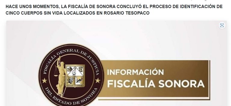 FGJE concluye identificación de cuerpos abandonados en Rosario, Sonora. Foto: FGJE