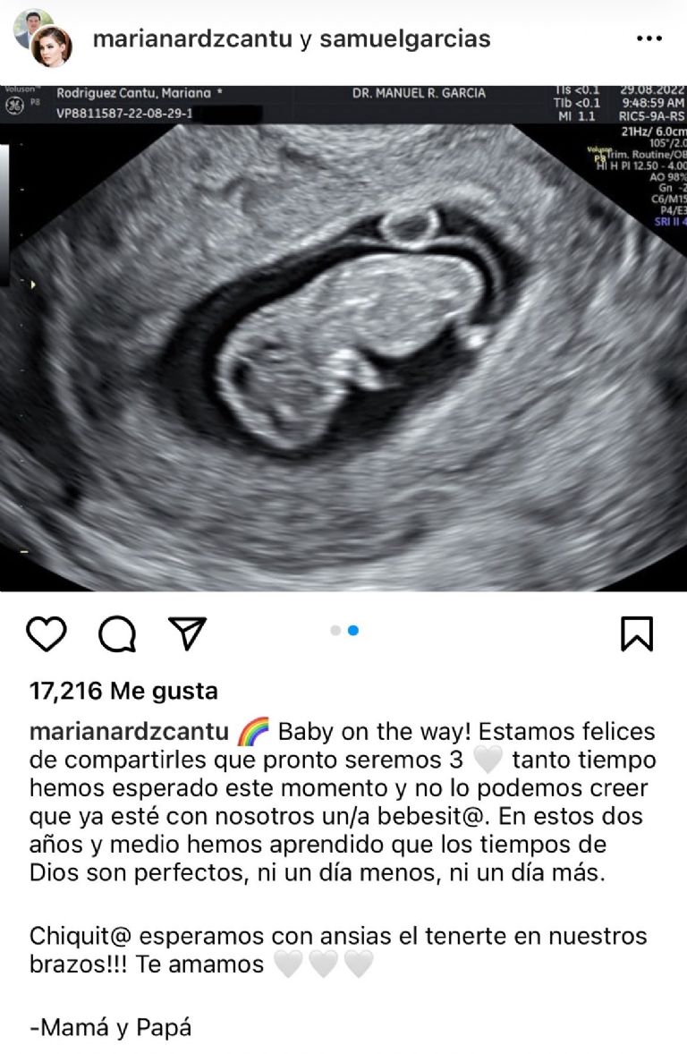 Mariana Rodríguez y Samuel García esperan su primer bebé. Foto: Instagram