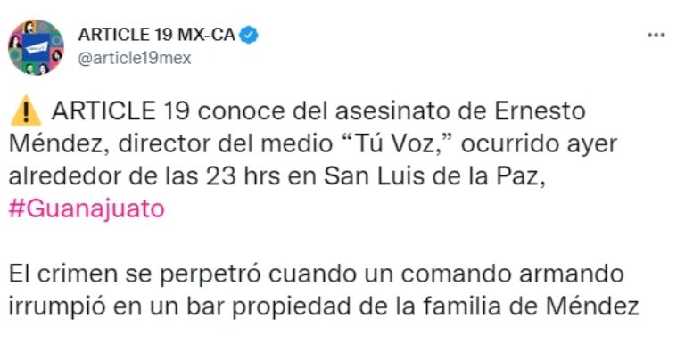 Confirman asesinato del periodista Ernesto Méndez. Foto: Twitter