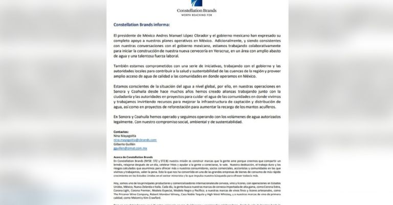 Constellation Brands le responde a AMLO