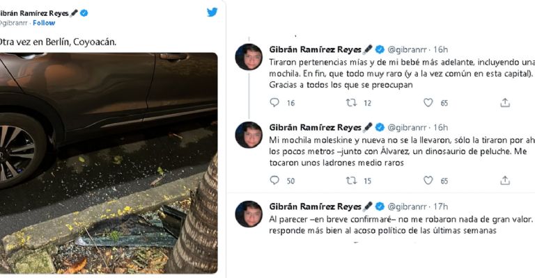 gibran ramirez denuncia robo en cdmx