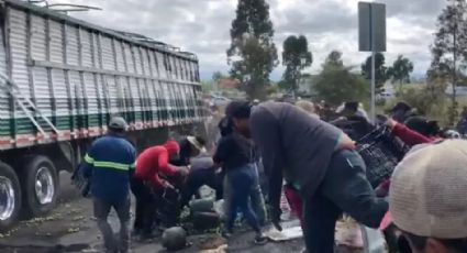 VIDEO: Tráiler con limones se vuelca en Edomex y pobladores se roban la mercancía