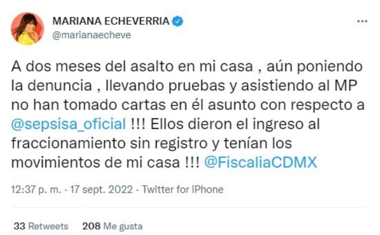 Tuit de Mariana Echeverría