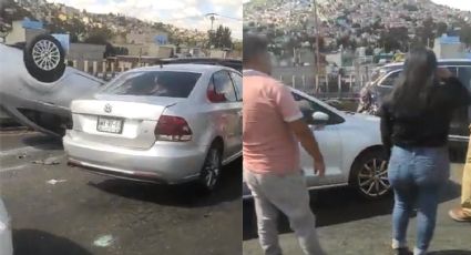 Se registra aparatoso accidente en la México-Pachuca en Ecatepec; un vehículo se volcó