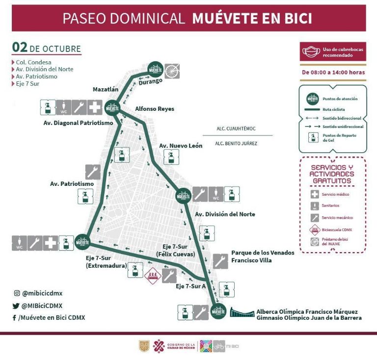 Ruta del Paseo Dominical para este 2 de octubre