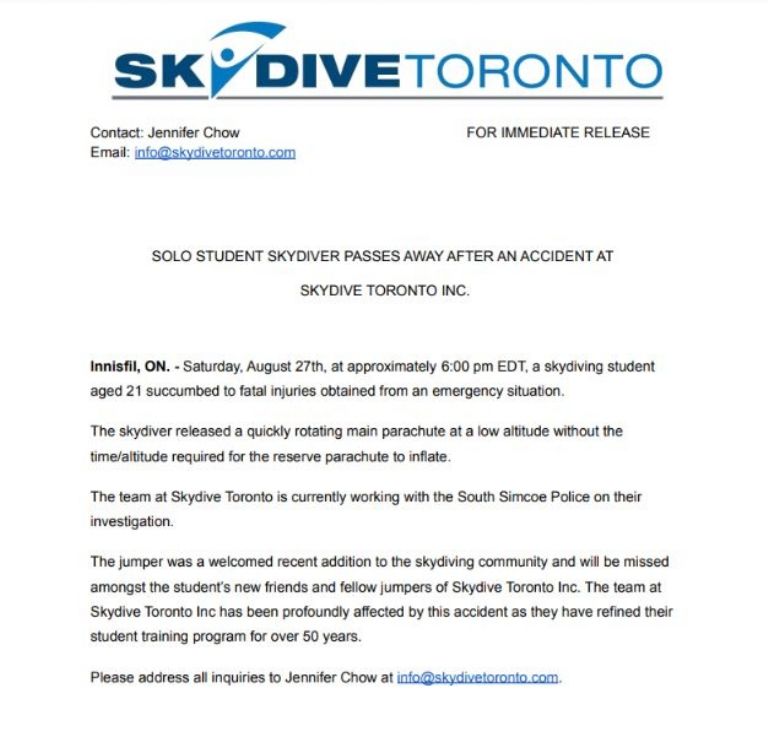 Comunicado de Skydive