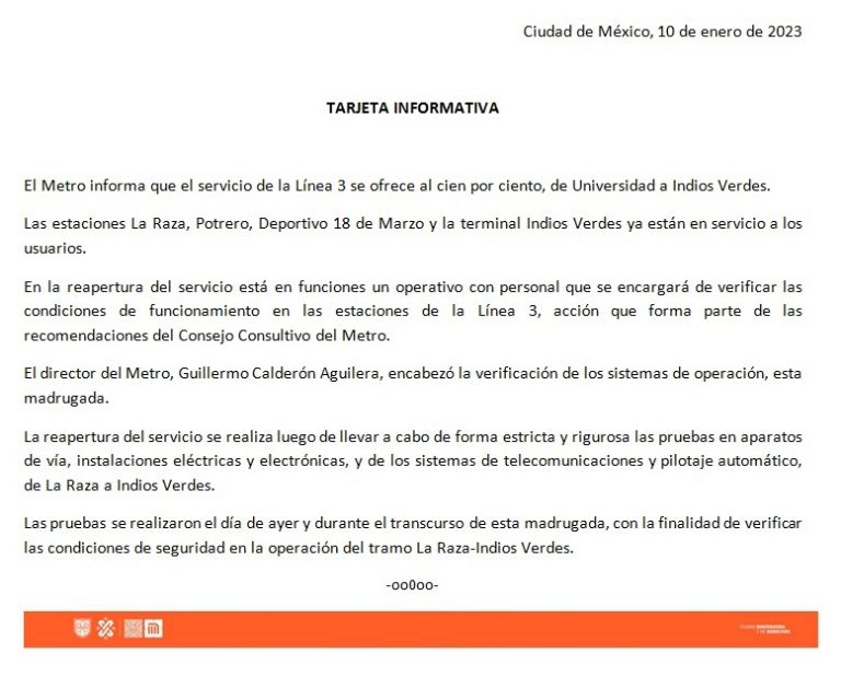 Tarjeta informativa Metro 