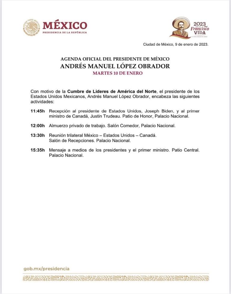 Agenda de Cumbre de Líderes de América del Norte, hoy martes 10 de enero. Foto: Twitter