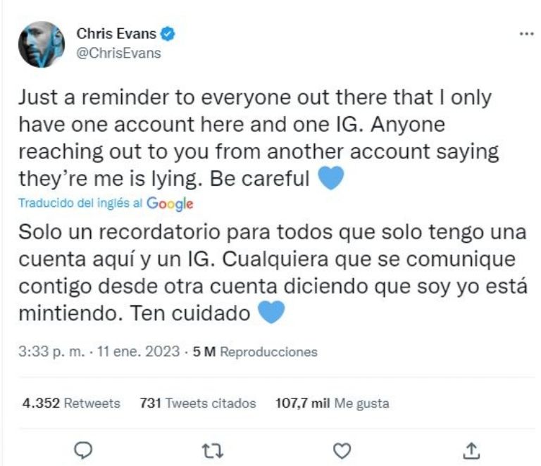 Tuit de Chris Evans