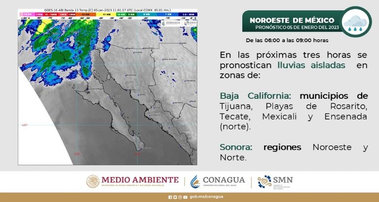 Pronóstico del clima para Sonora hoy jueves 5 de enero. Foto: Conagua