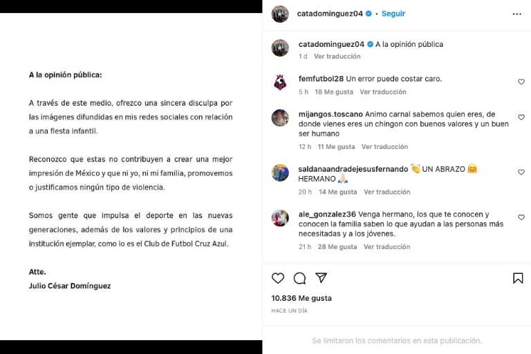 Disculpa 'Cata' Domínguez 