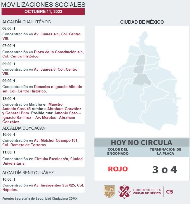 Tráfico en CDMX hoy 11 de octubre