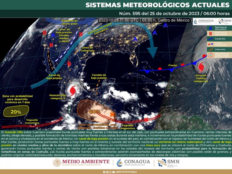 Pronóstico del clima y el tiempo para Sonora y México hoy. Foto: Conagua