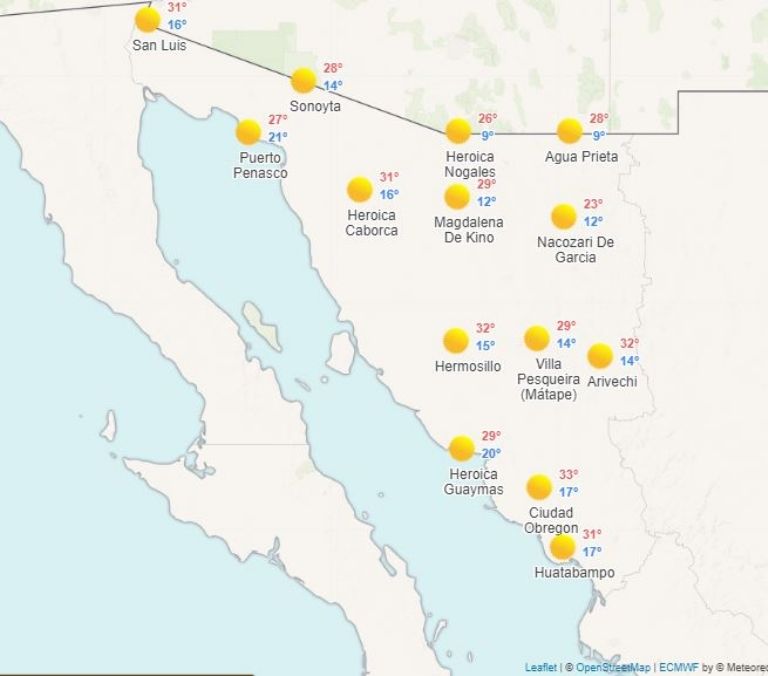 Pronóstico del clima de hoy en Sonora