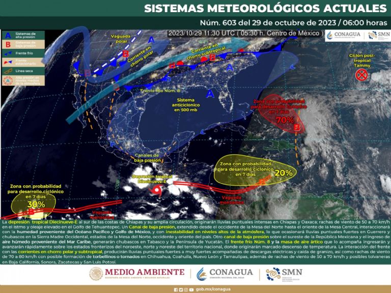 Pronóstico del clima para hoy, domingo 29 de octubre del 2023. Foto: Conagua