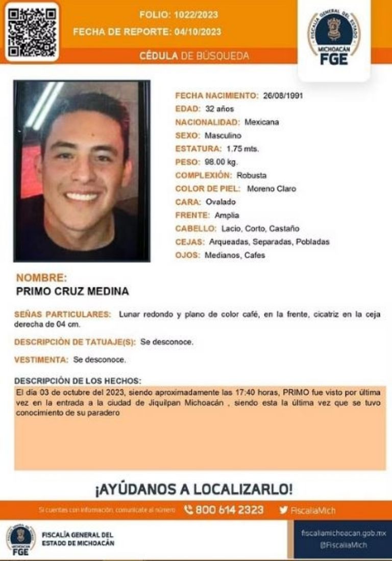 Primo Cruz Medina se extravió tras ingresar a Jalisco