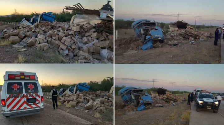 Tráiler que transportaba camarón vuelca en Ciudad Obregón y se desata rapiña; hay detenidos