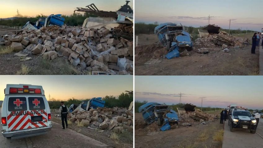 Tráiler que transportaba camarón vuelca en Ciudad Obregón y se desata rapiña; hay detenidos