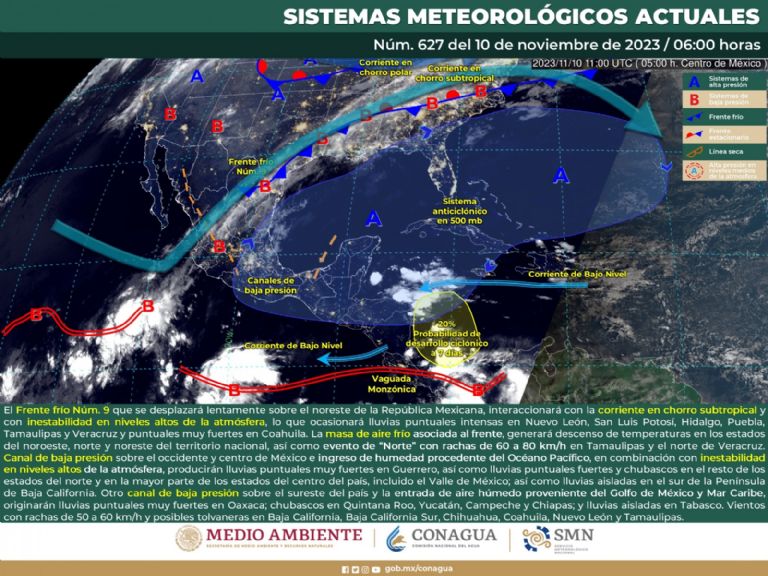 Pronóstico del clima para México hoy 10 de noviembre. Foto: Conagua