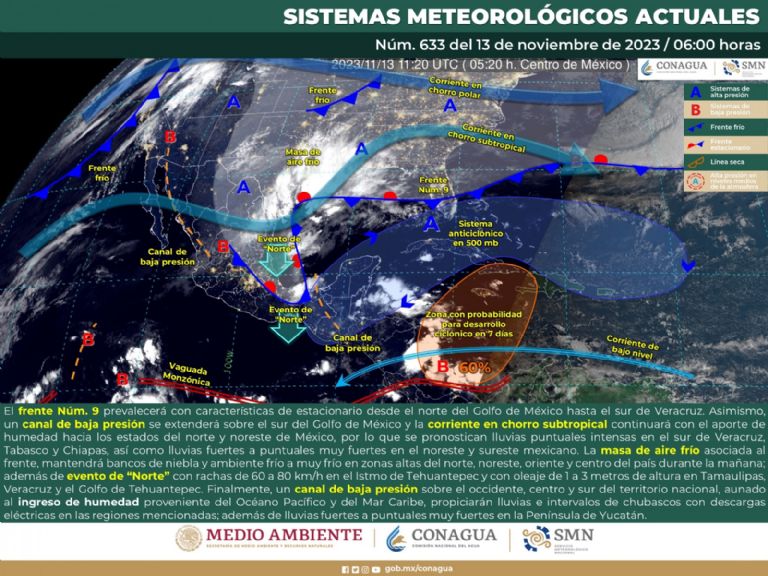 Pronóstico del clima para hoy lunes 13 de noviembre. Foto: Conagua