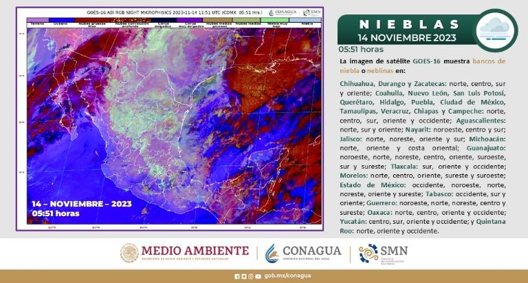 Pronóstico del clima para hoy martes 14 de noviembre. Foto: Conagua